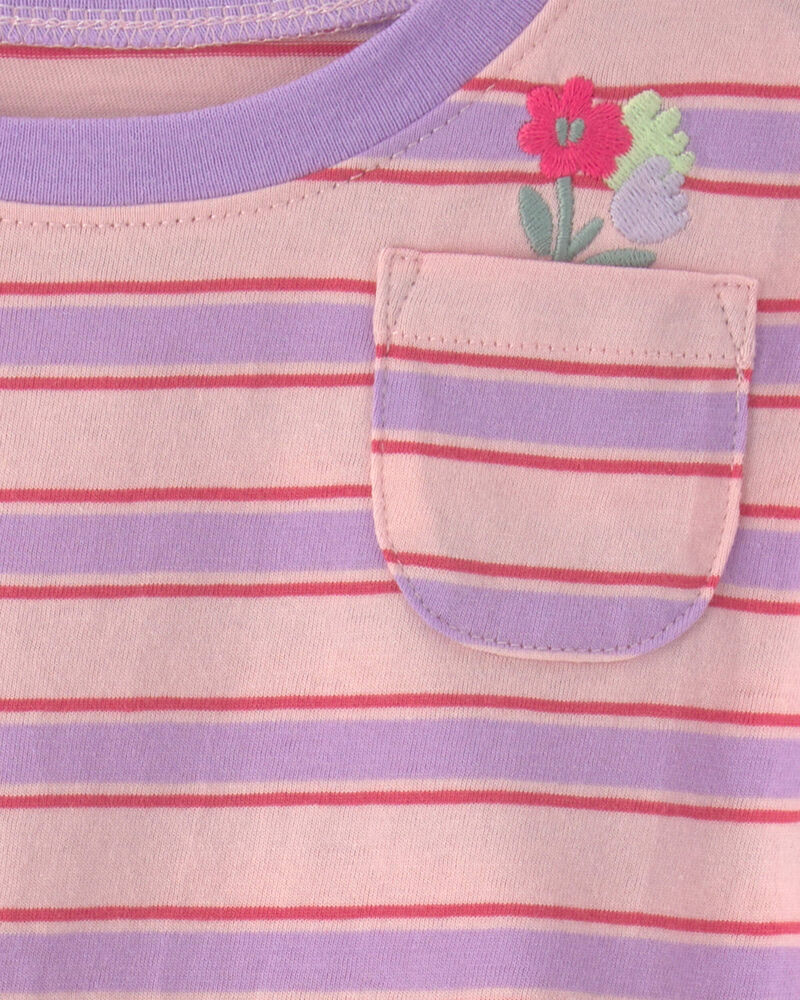 Baby Girl Flower Striped Short-Sleeve Top - Pink/Purple, image 2 of 3 slides