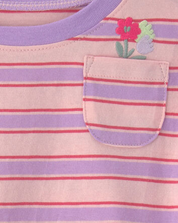 Baby Girl Flower Striped Short-Sleeve Top - Pink/Purple, 