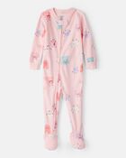 Toddler Girl Monster 100% Cotton Snug Fit Footie 1-Piece Pajamas - Pink, image 1 of 3 slides