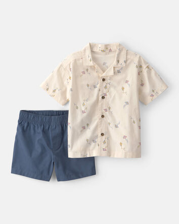 Toddler Boy 2-Piece Kite Top & Short Set - Tan/Blue, 