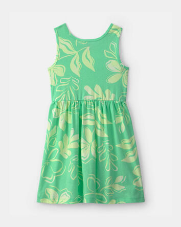 Girls Tropical Floral Short-Sleeve Knit Dress - Green, 