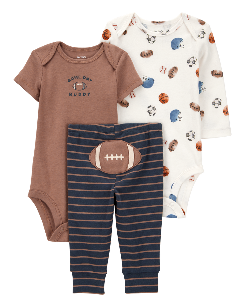 Baby Boy 3-Piece Football Bodysuits & Pant Set, image 1 of 5 slides