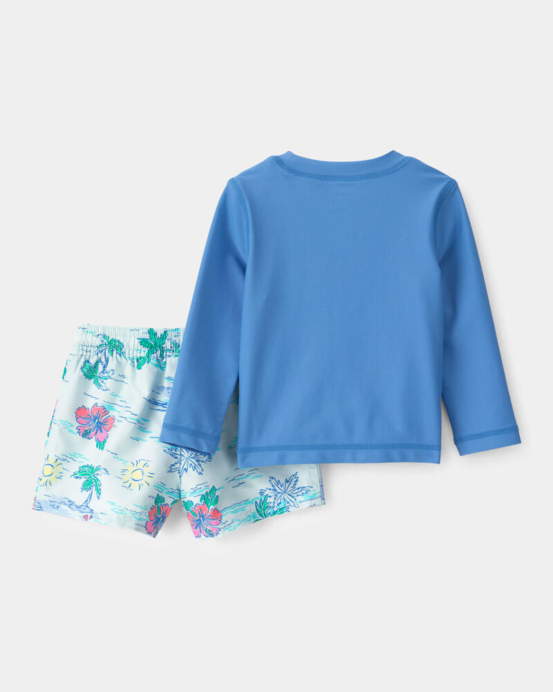 Baby Boy 2-Piece Tropical Beach Rashguard Trunk Set - Blue, image 3 of 6 slides