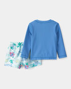 Baby Boy 2-Piece Tropical Beach Rashguard Trunk Set - Blue, image 3 of 6 slides