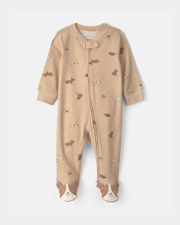 Baby Dog Cotton 2-Way Zip Sleep & Play Pajamas - Brown, 