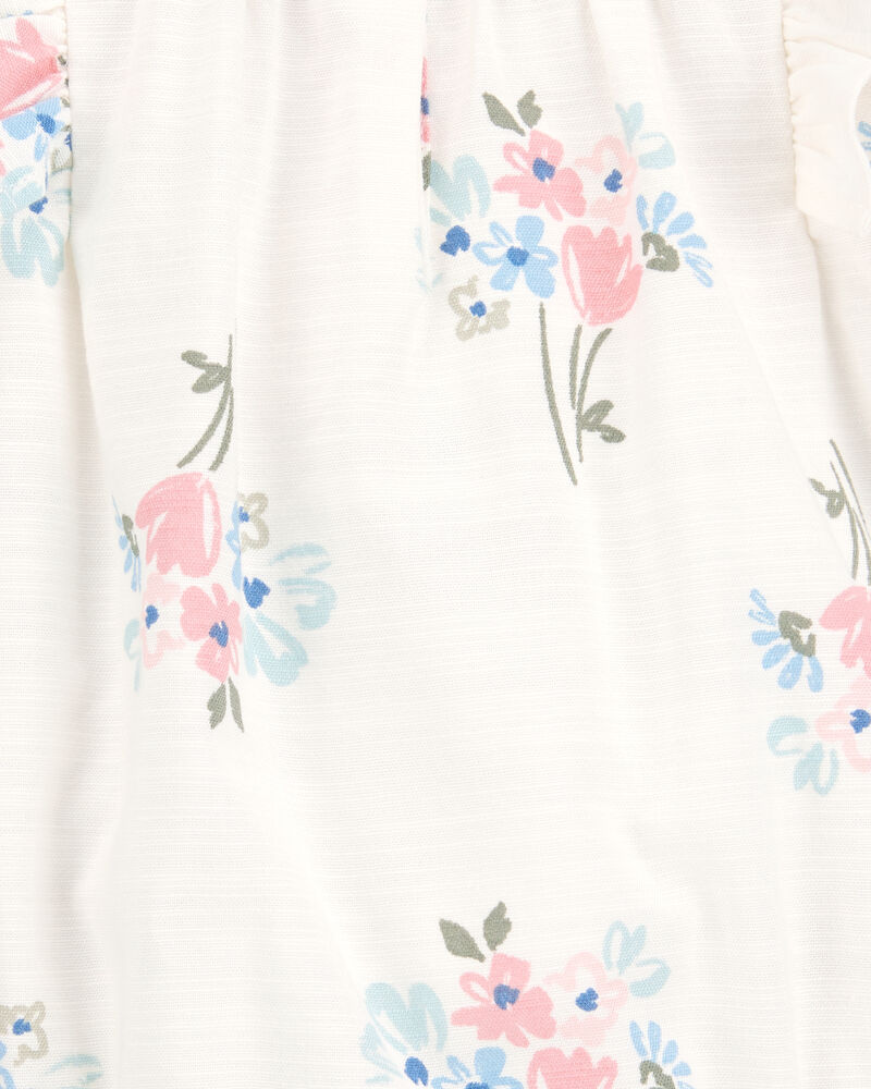 Baby Girl Floral Bubble Romper - Cream, image 3 of 4 slides