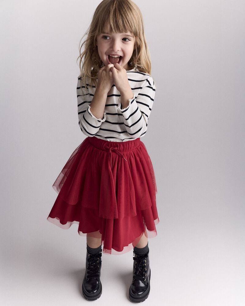 Toddler Girl Avenue Twirl&trade; Tiered Midi Skirt with Tulle - Red, image 5 of 7 slides