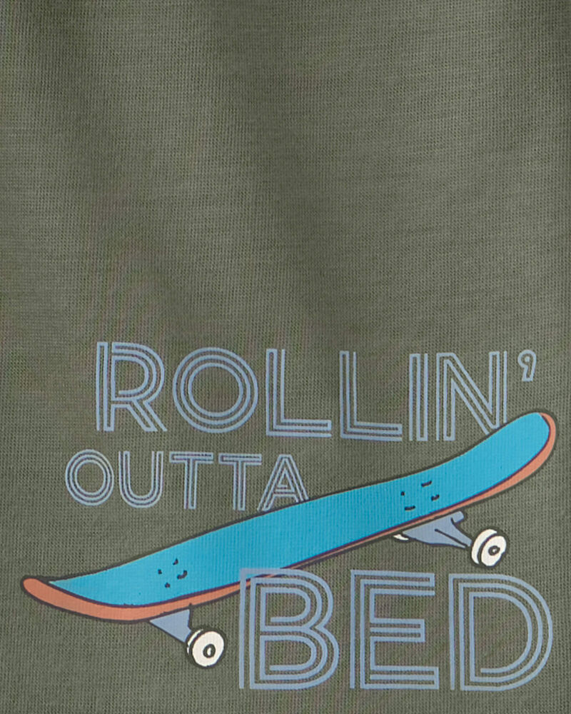 Boys 2-Piece Skateboard Short-Sleeve Loose Fit 2-Piece Pajama Set - Blue/Green, image 3 of 4 slides