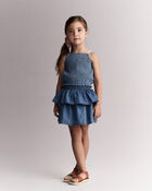 Toddler Girl Smocked Tiered Skirt in Chambray, image 5 of 6 slides
