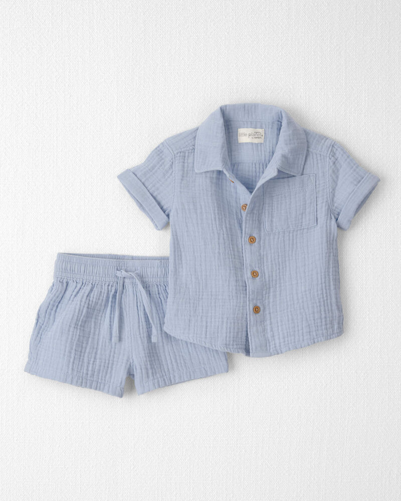 Baby Boy 2-Piece Organic Cotton Gauze Top & Short Set, image 1 of 5 slides