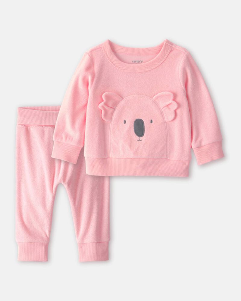Baby Girl 2-Piece Koala Terry Pullover Sweatshirt & Pant Set - Pink, image 1 of 7 slides