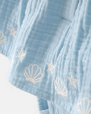 Baby Girl Shell Embroidered Gauze Bodysuit Dress - Blue, 
