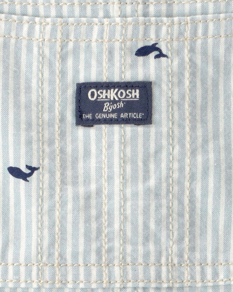 Baby Boy Whale Striped Shortall - Green/White, image 3 of 4 slides