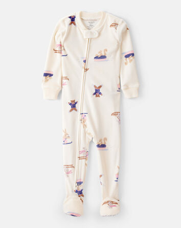 Toddler Girl Snow Animals DreamPlush Snug Fit Long-Sleeve 1-Piece Pajamas - Ivory, 