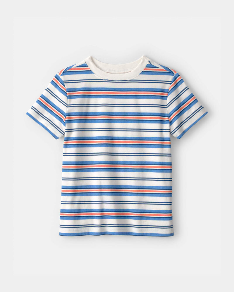Kids Striped T-Shirt - Blue/Orange/Ivory, image 1 of 3 slides