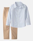 Boys 2-Piece Button-Down Shirt & Pant Set - Blue/Brown, image 1 of 7 slides