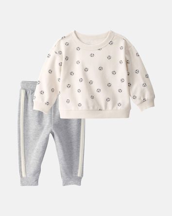 Baby Boy 2-Piece Soccer Layering Set - White/Grey, 