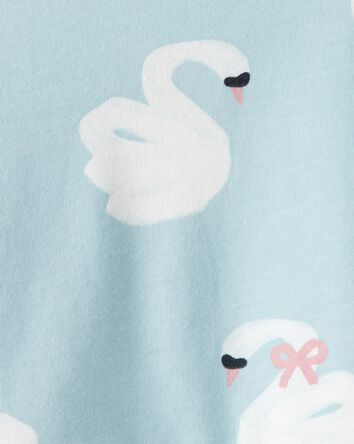 Baby Girl Swan Print Long-Sleeve Peplum Top - Blue, 
