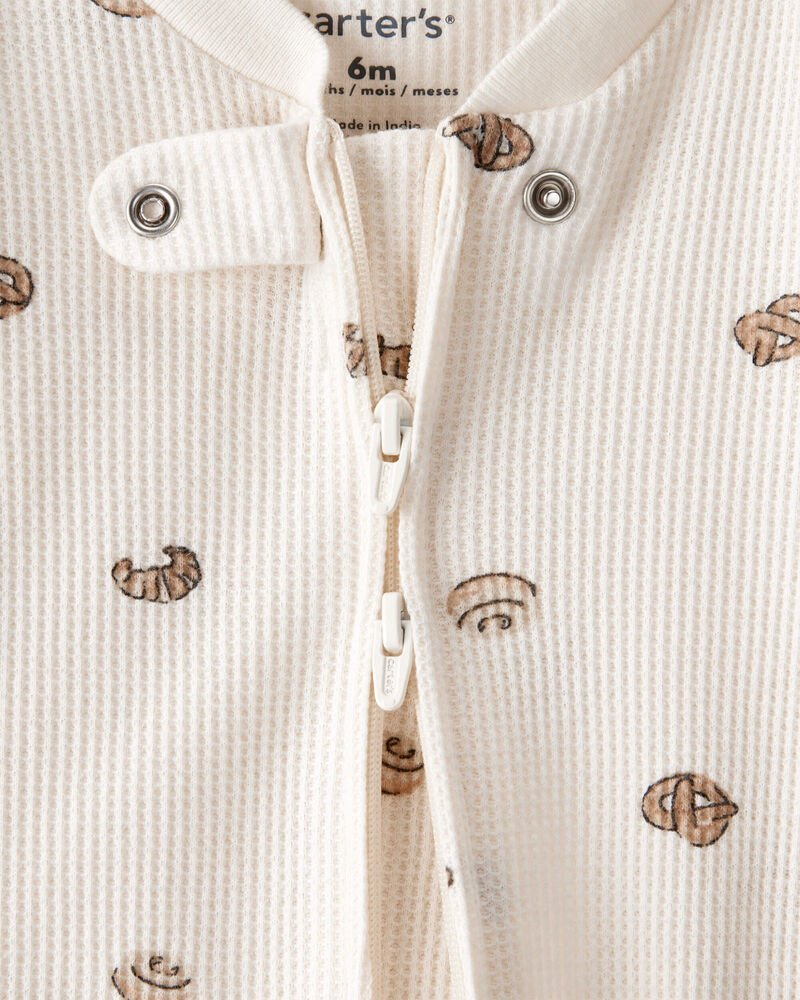 Baby Pastry Print Cotton Long-Sleeve Snug Fit Sleep & Play Pajamas - Cream, image 2 of 4 slides