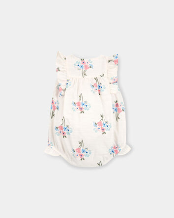 Baby Girl Floral Bubble Romper - Cream, 