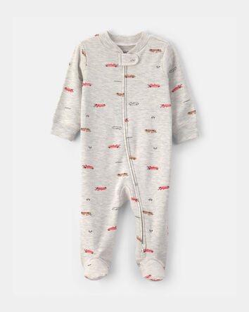 Baby Boy Race Car Cotton 2-Way Zip Sleep & Play Pajamas - Grey, 