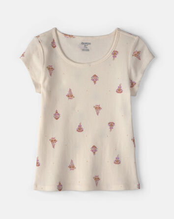Girls Floral Ribbed Top - Cream, 