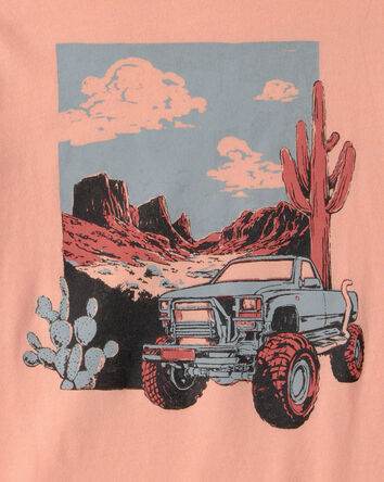 Kids Mountain Truck Graphic Tee - Coral, 