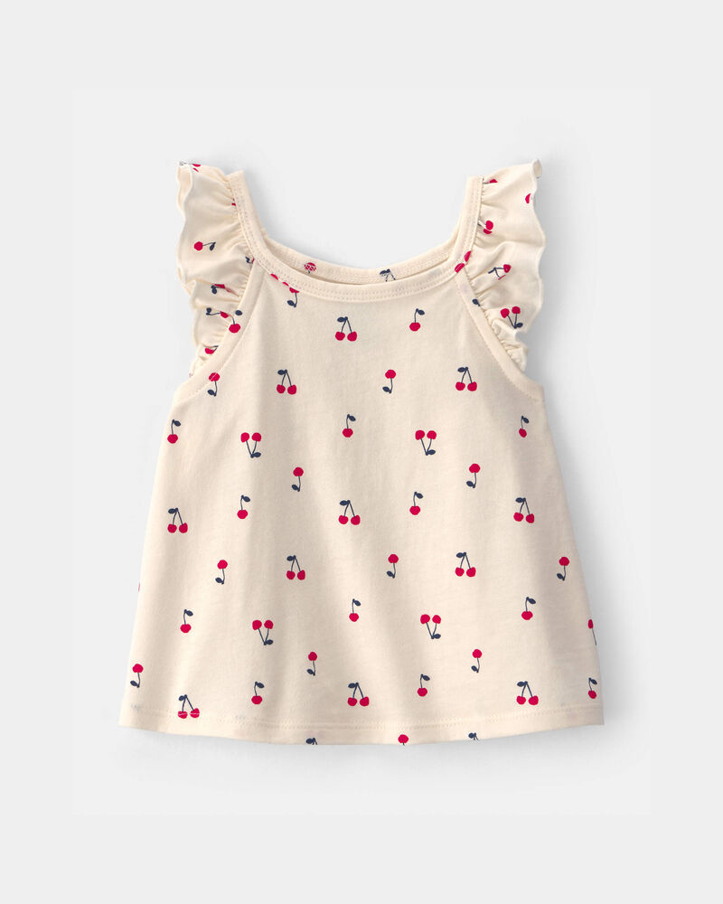 Baby Girl Cherry Ruffle-Sleeve Tank Top - Cream, image 1 of 3 slides