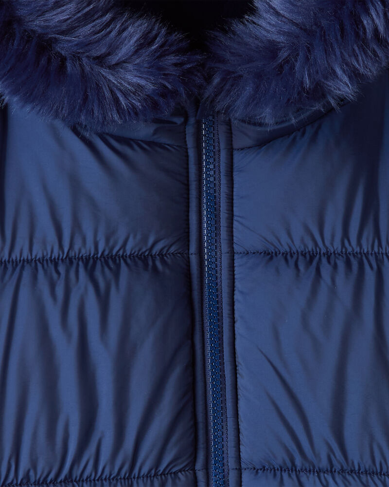 Girls Hooded Puffer Jacket - Navy, image 3 of 3 slides