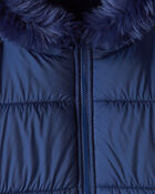 Girls Hooded Puffer Jacket - Navy, image 3 of 3 slides
