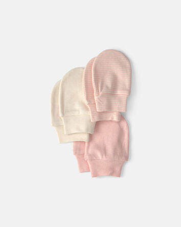 Baby Girl 3-Pack Mitts - Pink/Ivory, 