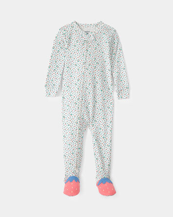 Toddler Girl Strawberry 100% Cotton Snug Fit 1-Piece Pajama, 