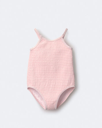 Toddler Girl Smocked One-Piece Swimsuit - Light Pink, 