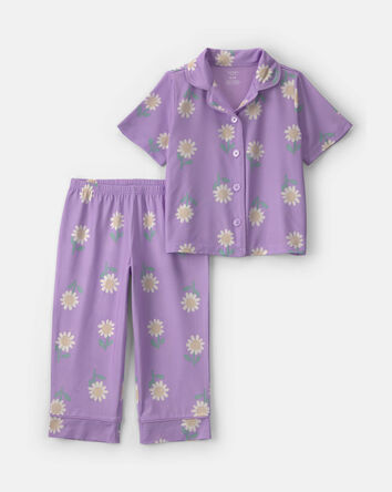 Toddler Girl Flower Short-Sleeve 2-Piece Pajama Set - Purple, 