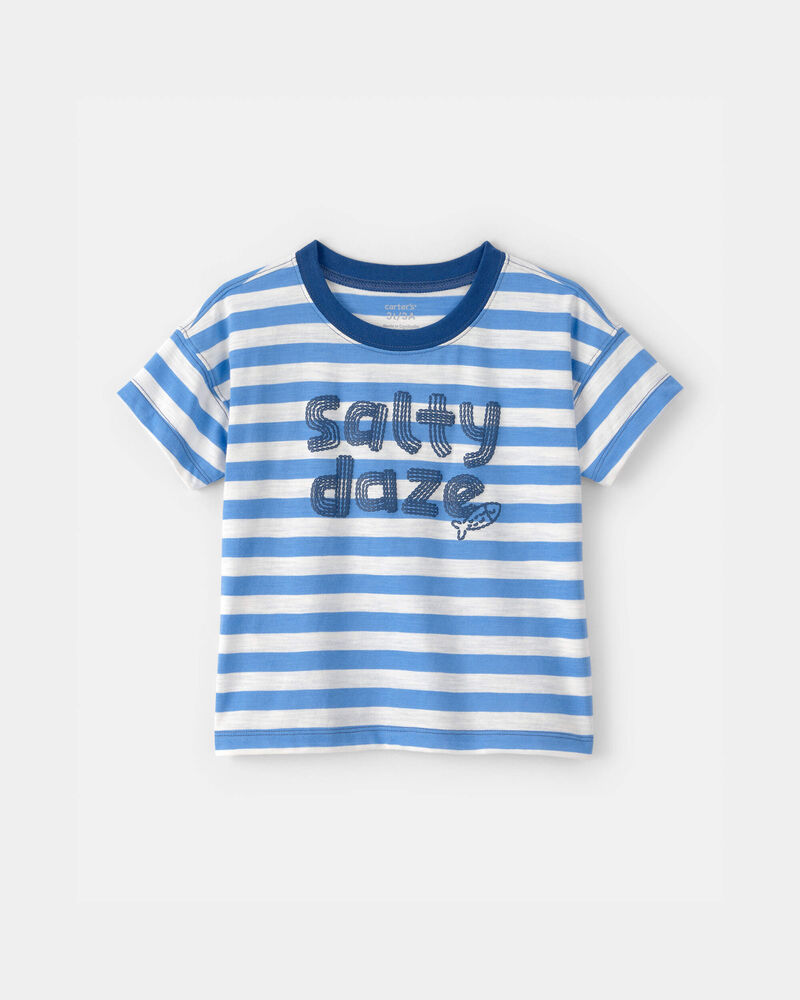 Toddler Boy 'Salty Daze' Striped Graphic Tee - Blue/Ivory, image 1 of 4 slides