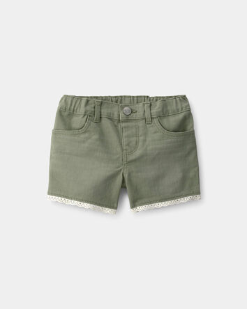 Toddler Girl Eyelet Trim Twill Shorts - Olive, 