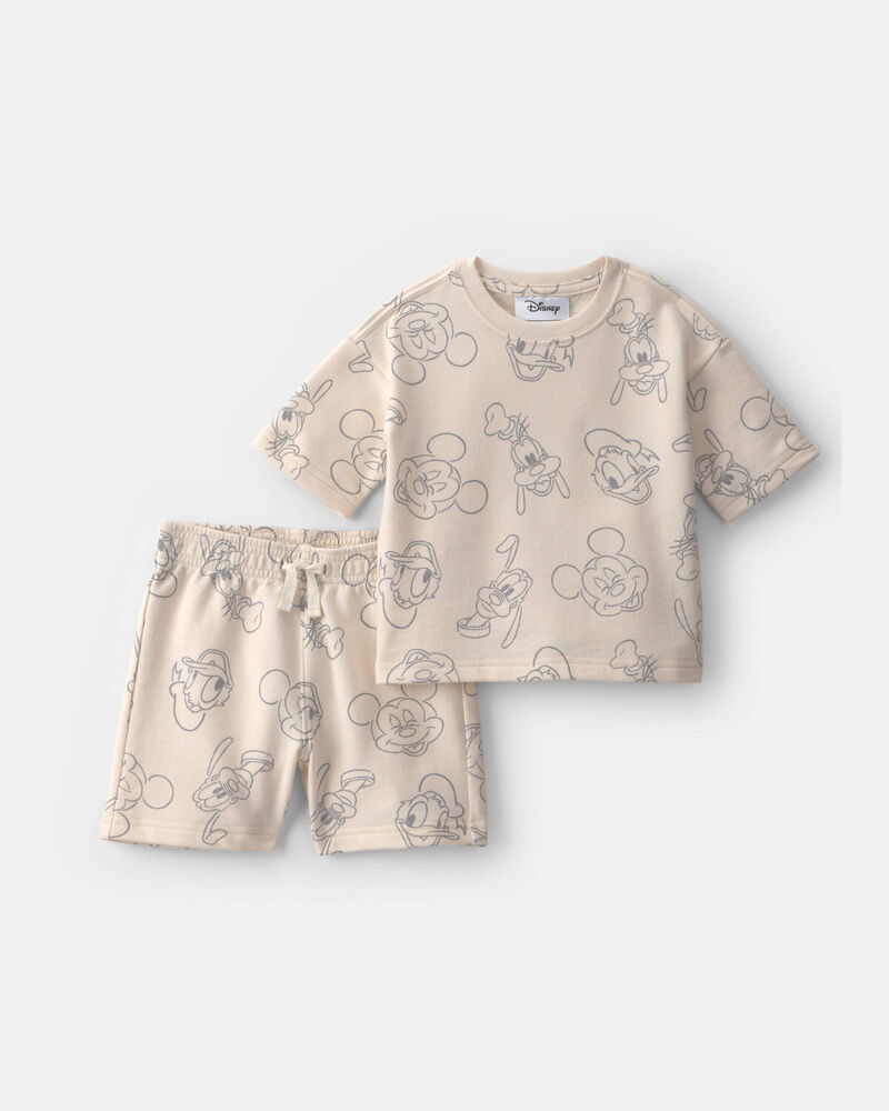 Baby Boy 2-Piece Disney&copy; Mickey Mouse Short-Sleeve Top & Short Set - Cream, image 1 of 3 slides