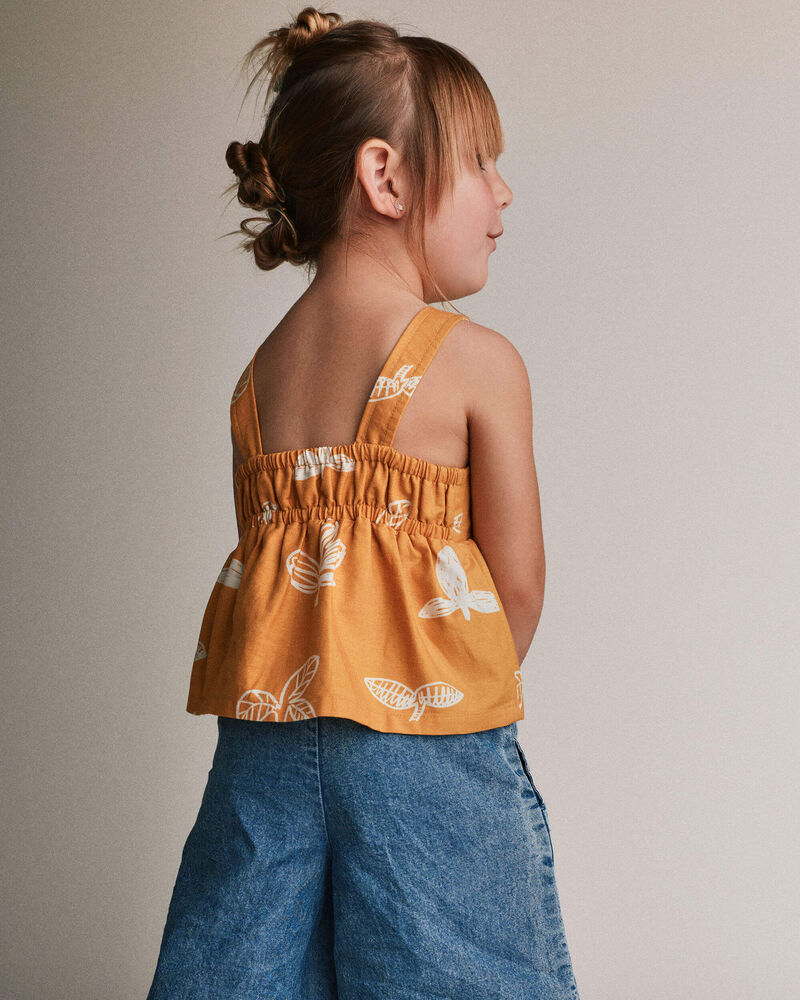 Toddler Girl Peplum Tank Top in Plant Print - Golden Yellow, image 4 of 5 slides
