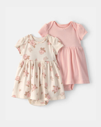 Baby Girl 2-Pack Floral Short-Sleeve Bodysuit Dress - Pink/Ivory, 