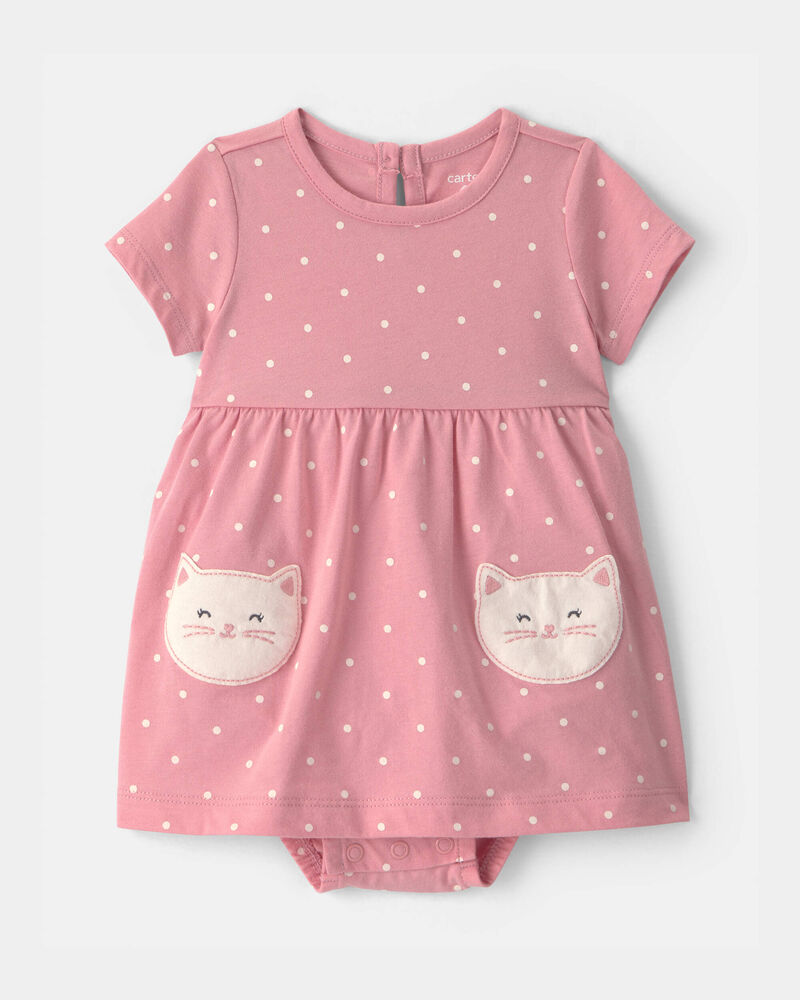 Baby Girl Kitten Bodysuit Dress - Pink, image 1 of 3 slides