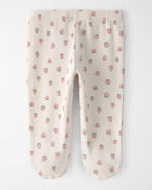 Baby Girl Organic Cotton Rib Footed Pants in Strawberry Print, image 2 of 5 slides