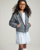 Girls Plaid Cotton Long-Sleeve Fashion Jacket - Grey, image 2 of 4 slides