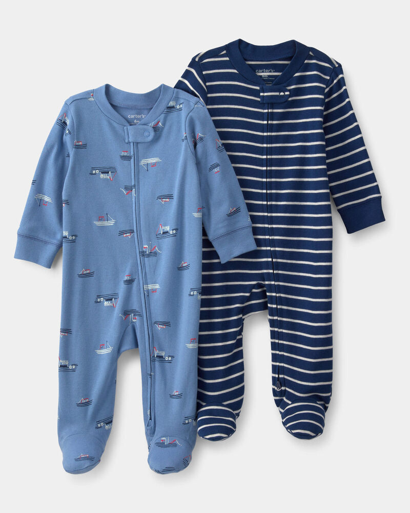 Baby Boy 2-Pack Boat Sleep & Play Pajamas - Blue, image 1 of 5 slides