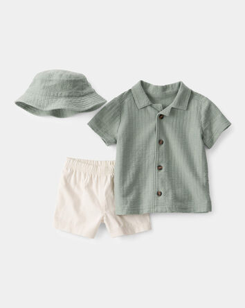 Baby Boy 3-Piece Short-Sleeve Top & Short Set - Green/White, 