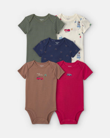 Baby Boy 5-Pack Transportation Short-Sleeve Multipack Bodysuits, 
