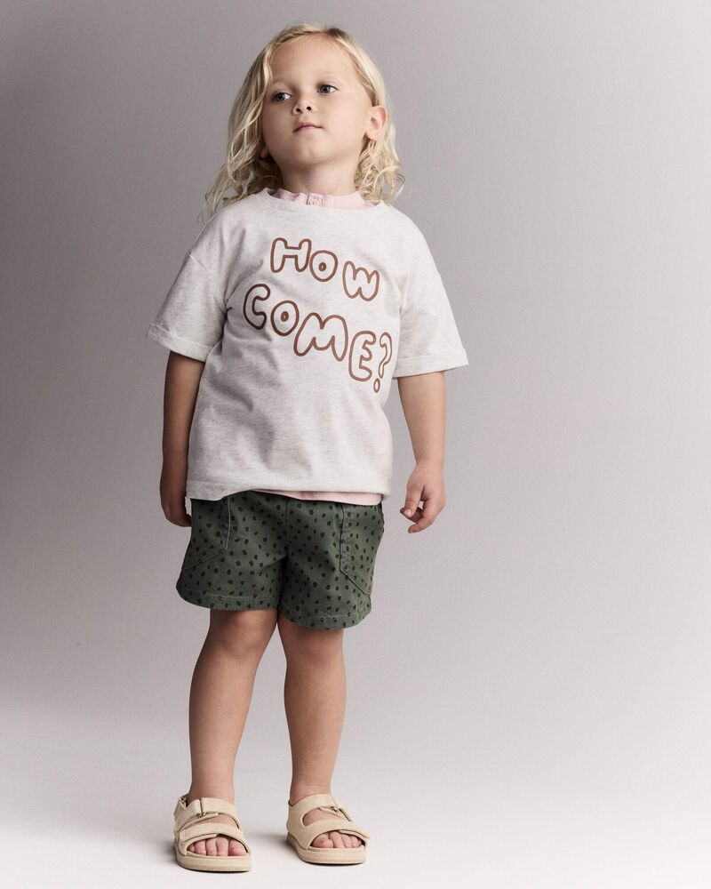Toddler Standard Shorts with Pockets in Dot Print- Olive, image 5 of 7 slides