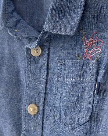 Baby Boy Disney&copy; Winnie the Pooh Chambray Embroidered Button-Down Shirt - Medium Wash, 
