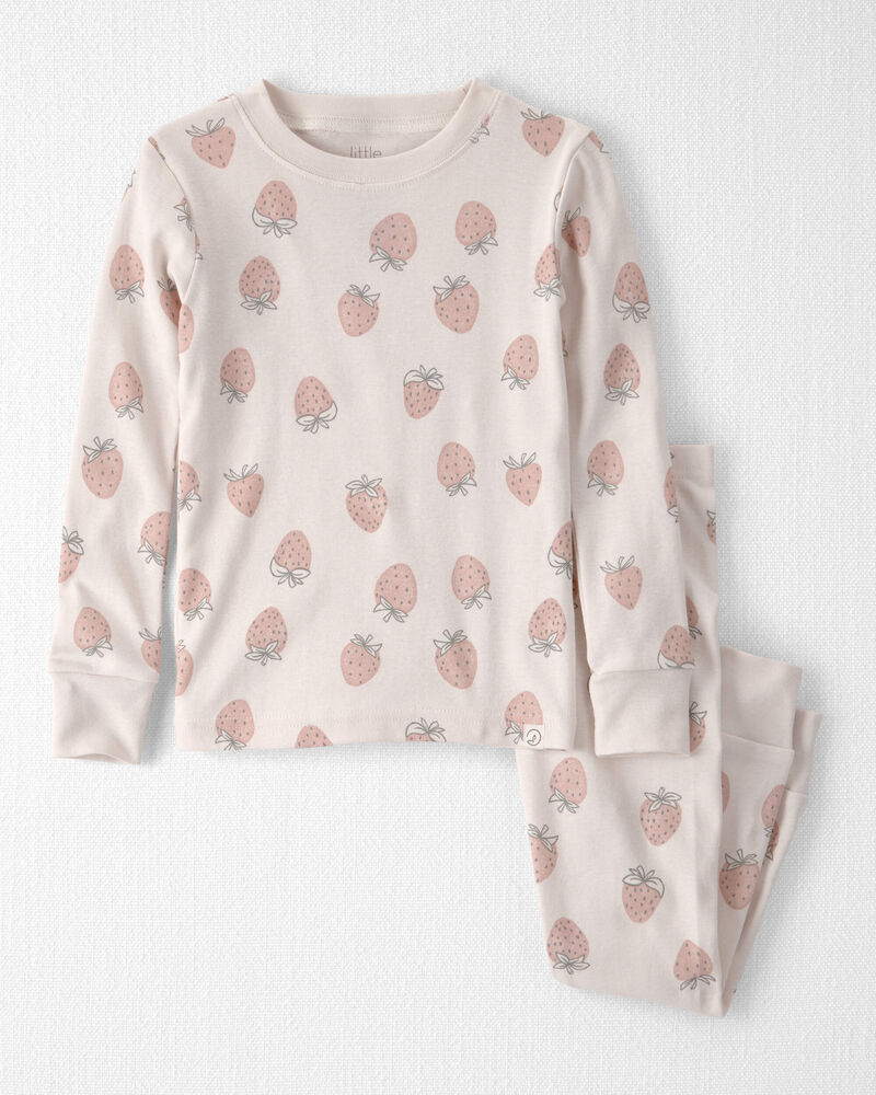Toddler Girl 2-Piece Organic Cotton Ribbed Pajama Set in Strawberry Print, image 1 of 4 slides