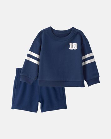 Baby Boy 2-Piece French Terry Pullover & Short Set - Navy Blue, 