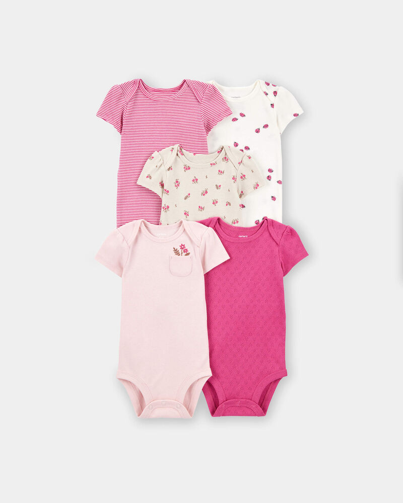 Baby Girl 5-Pack Ladybug Multipack Bodysuits - Pink, image 1 of 8 slides